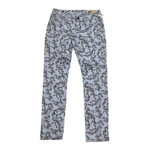 NWT $39 Maurices Jeans L Large 32” Blue Denim Floral Pants Travel Casual